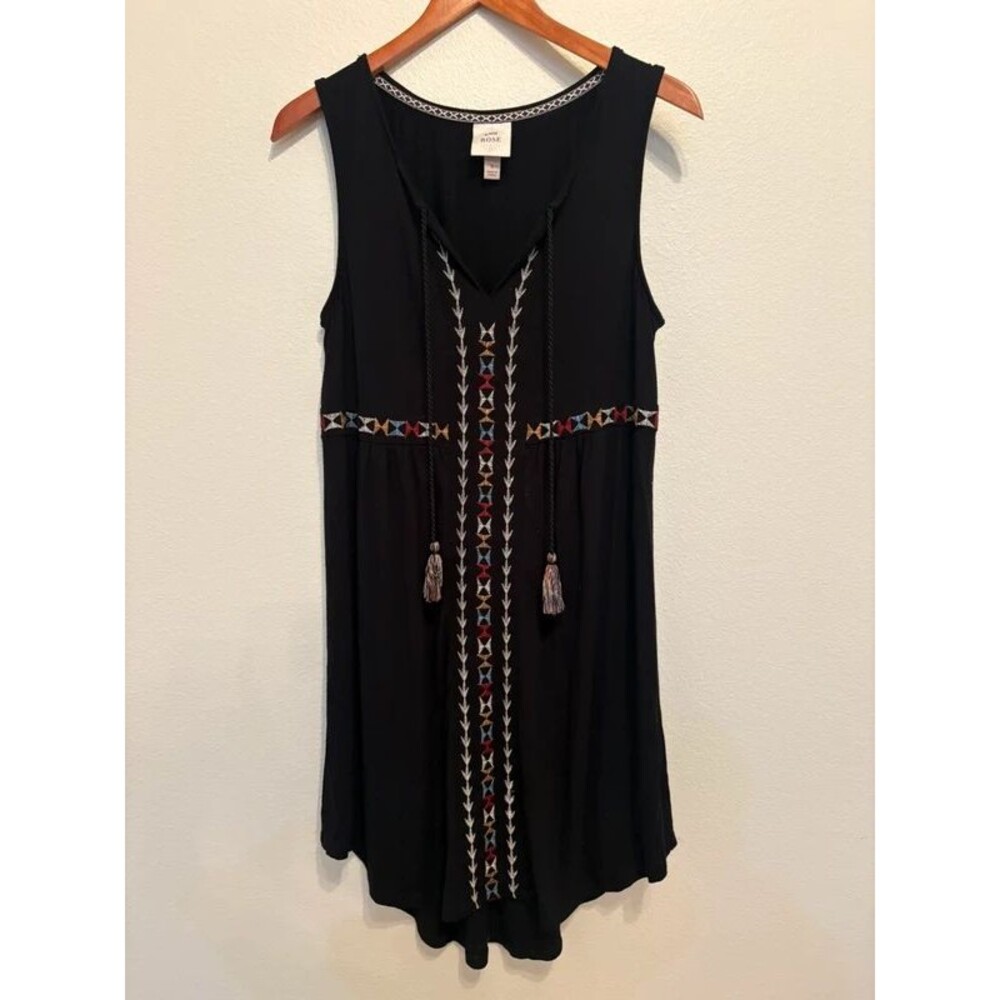 Knox Rose Black Boho Embroidered Tunic Dress